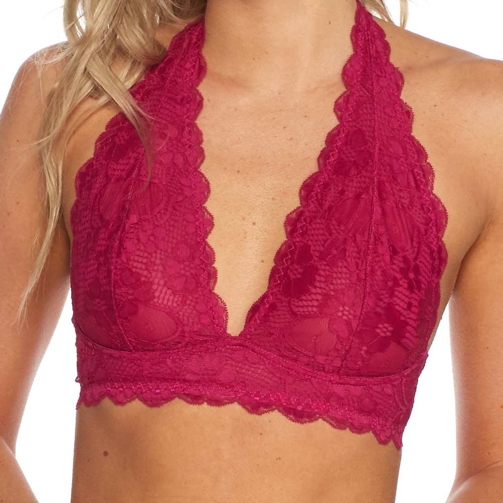 Free people galoon lace halter bra in pink/red